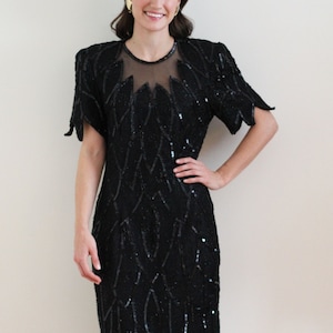 Vintage Black Dress - Vintage Sténay Black Beaded Sparkly Dress - Festive Sequin Dress - Vintage Little Black Dress - Holiday Dress