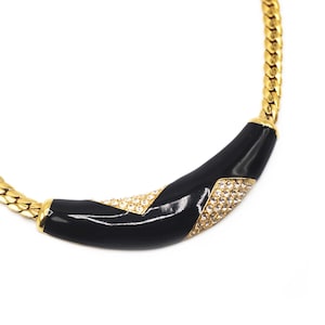 Vintage Oscar de la Renta Black Enamel & Rhinestone Necklace - Vintage Oscar de la Renta Jewellery - OR Signed Jewellery