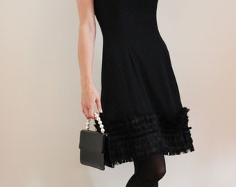 Vintage Black Cocktail Dress - Vintage Black Party Dress - Vintage Ruffle Dres