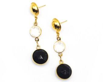 Vintage Dangly Black & Clear Statement Earrings