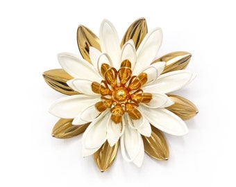 Vintage Sarah Coventry Floral Brooch - Vintage Floral Brooch - Statement Floral Brooch - White Flower Brooch