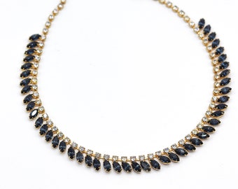 Vintage Navy Rhinestone Necklace - Navy Necklace - Sparkly Navy Necklace