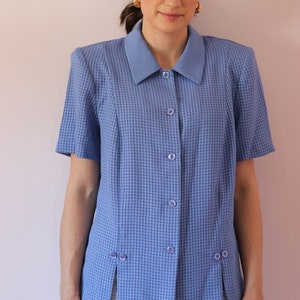 Deadstock Vintage Blue & Periwinkle Checkered Short Sleeved Shirt Shirt with Shoulder Pads Vintage Women's Button Down Shirt image 3
