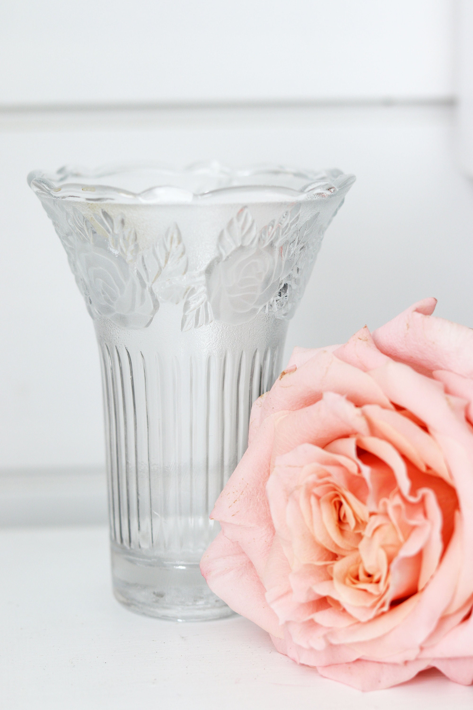 Vintage Etched Rose Vase Crystal Rose Vase Etsy