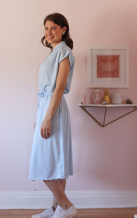 Handmade Blue Vintage Dress - Blue & White Vintag… - image 4