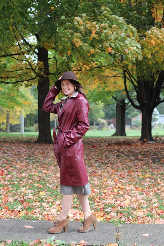 Red Faux Leather Trench Coat