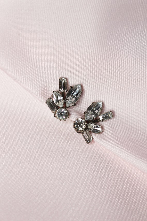 Clear Rhinestone Crawler Earrings - Clip-on Vintag
