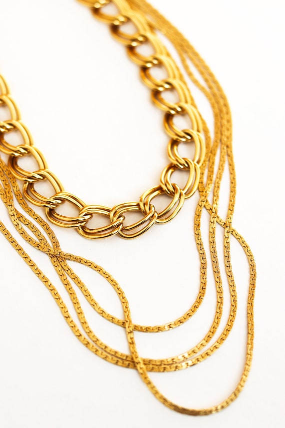 Vintage 40s Gold Tone Ball Chain Multi Strand Waterfall Necklace