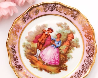 Vintage Pink Limoges Mini Plate - Made in France - Limoges Miniature - Vintage Jewellery Dish