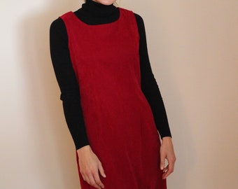 Vintage Pinafore Dress - Jumper Dress - Fall Dress - Red Dress