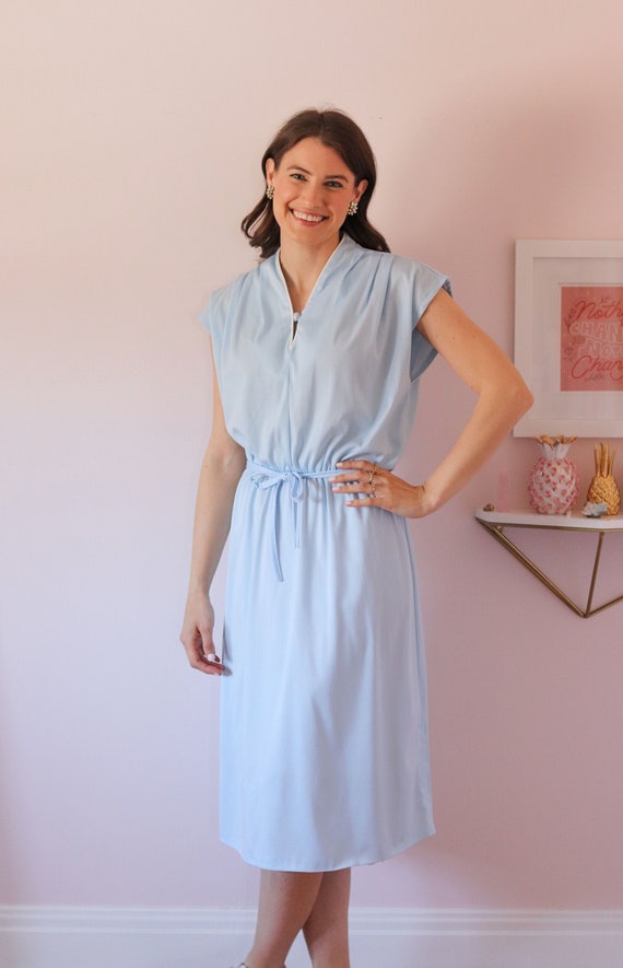 Handmade Blue Vintage Dress - Blue & White Vintag… - image 1