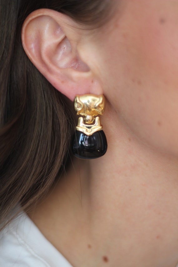 Vintage Monet Black and Gold Doorknocker Pierced E