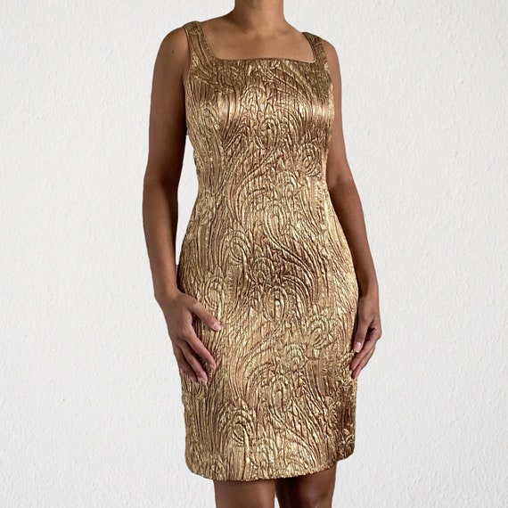 Vintage Escada Couture Gold Lamé Cocktail Dress