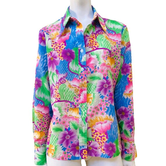 Vintage 60s 70s Multicolor Psychedelic Print Butto