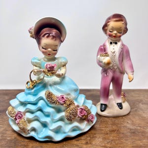 Rare Josef Originals Set of Two  Yvette and Jaco Made in California 1940s, 1950s Porcelain Figurines Dolls