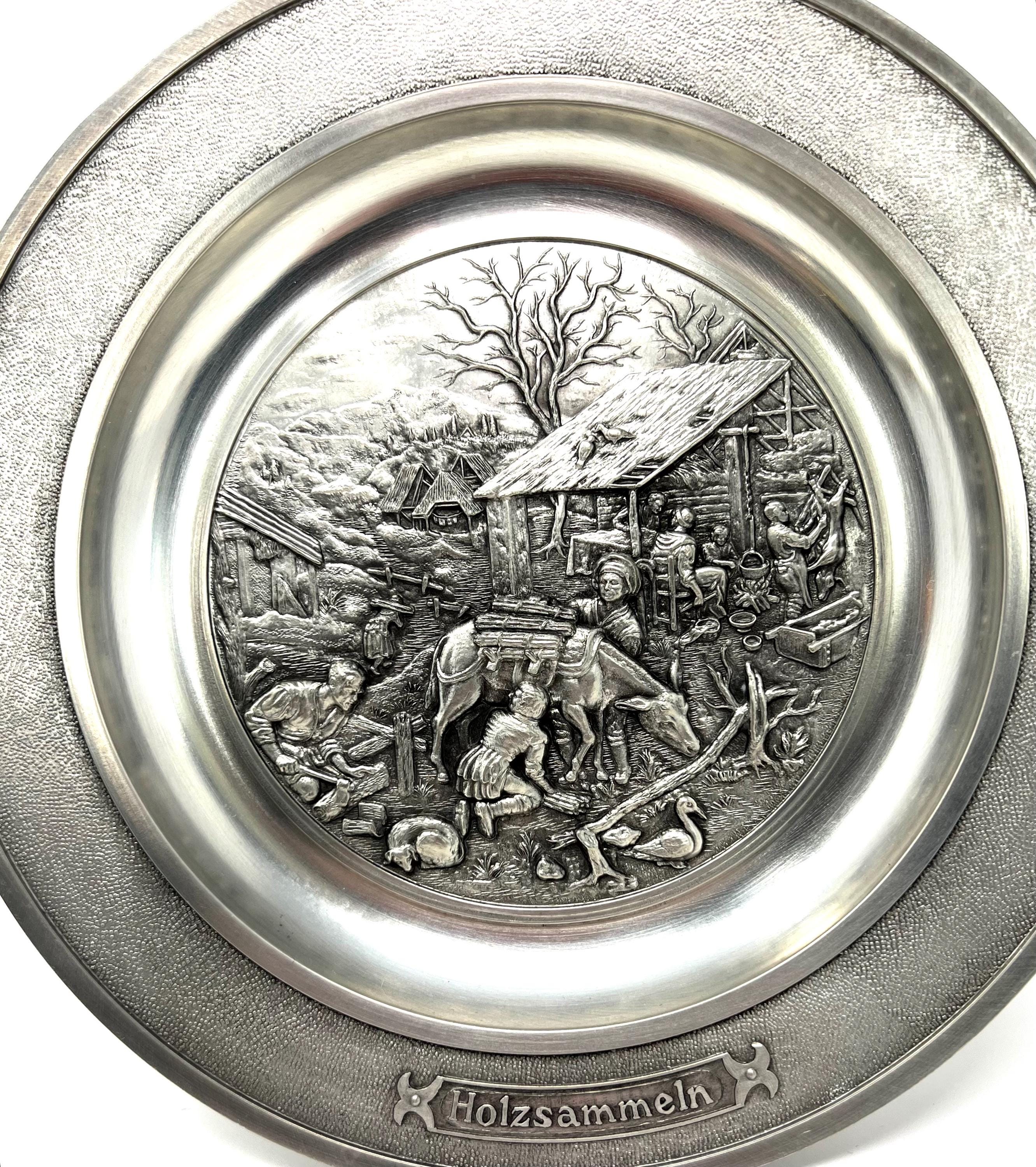 German Relief Metal Decoritive Plate Holzsammeln is Written on