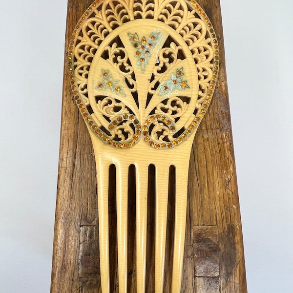 Art Deco hair comb cream celluloid Spanish style hair ornament