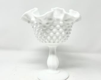 Vintage Hobnail Milk Glass Compote