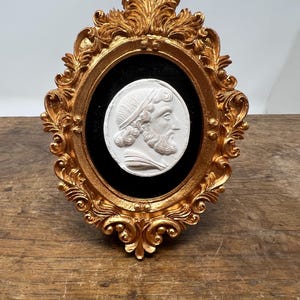 Vintage Intaglio-Style Plaster Cameo in Ornate Gilt Frame