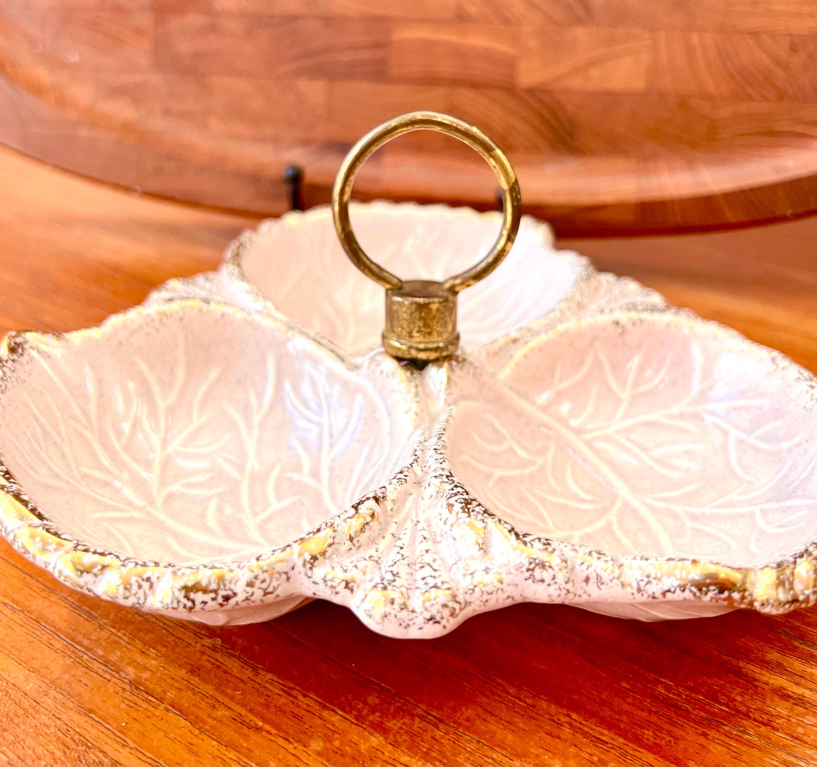 Vintage Soft Pink California Pottery Candy Section Leaf Dish