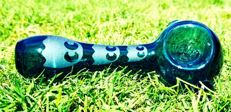 Handmade Heavy Blown Glass Smoking PacMan Sandblasted
