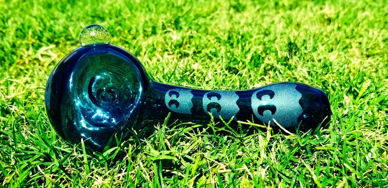 Handmade Heavy Blown Glass Smoking PacMan Sandblasted