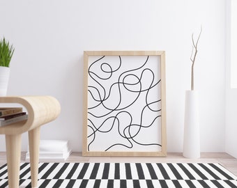 Abstract Line Art Print, Minimalist Black and White (Digital Download)