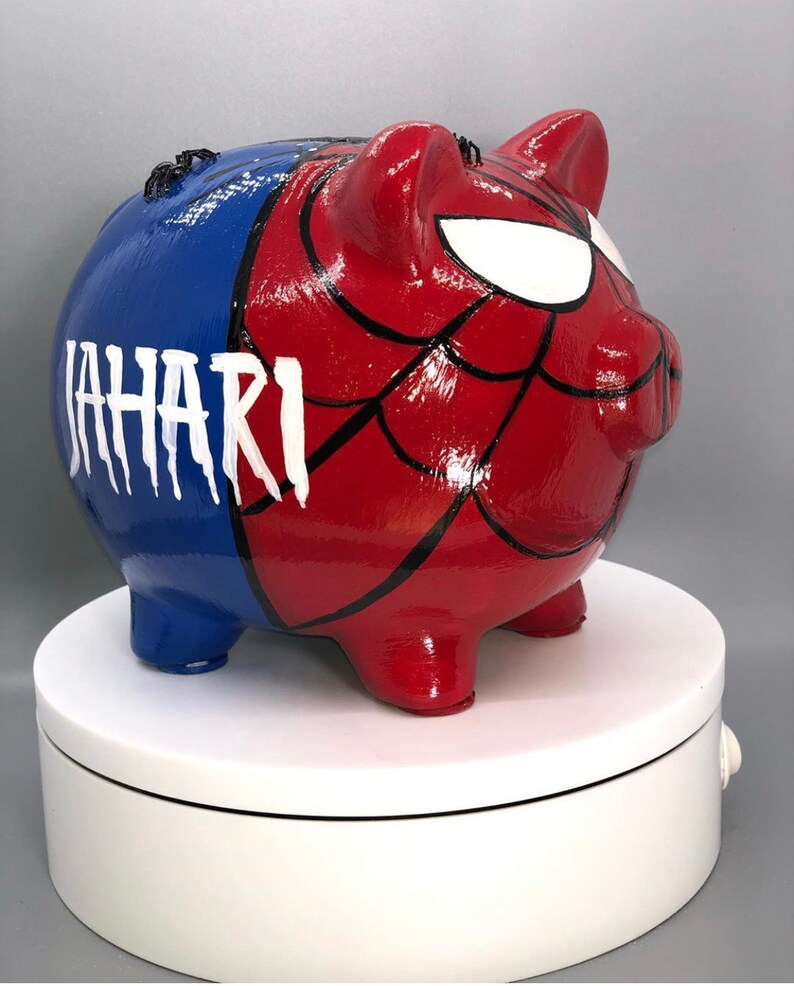 Hand Painted Piggy Bank SpiderMan Etsy