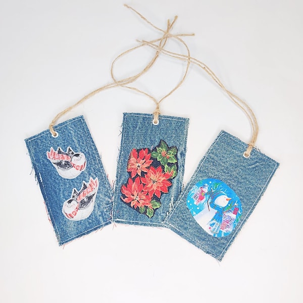 Reusable Gift Tags from Upcyled Denim with Christmas Cut-Out