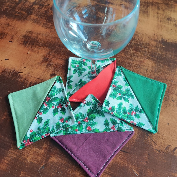 Stemware Coasters in Holly Motif, Set of 4