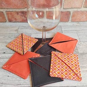 Stemware Coasters in Retro Orange Motif, Set of 6