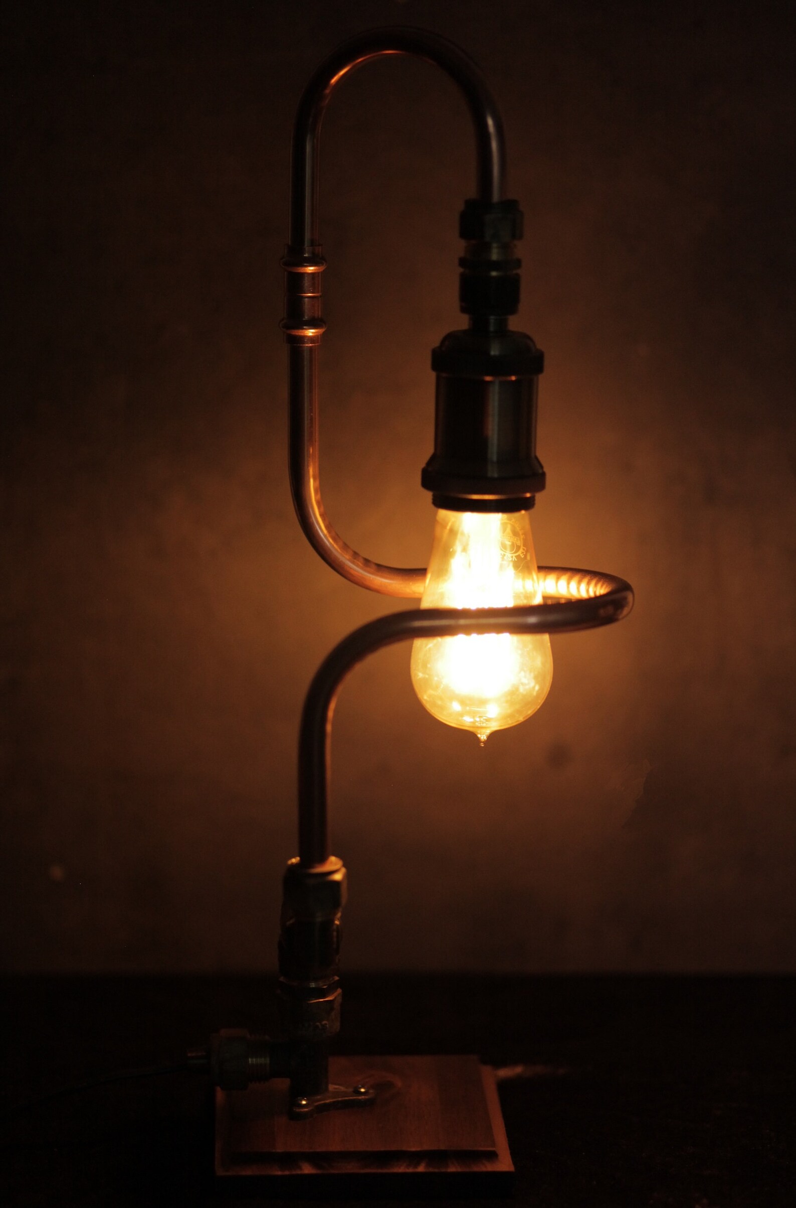 Industrial Style Curved Copper Pipe Lamp Bedside Desk Lamp Etsy