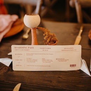 Fluglinien-Bordkarte-Hochzeitsmenü - Bearbeitbares Bordkarte-Menü