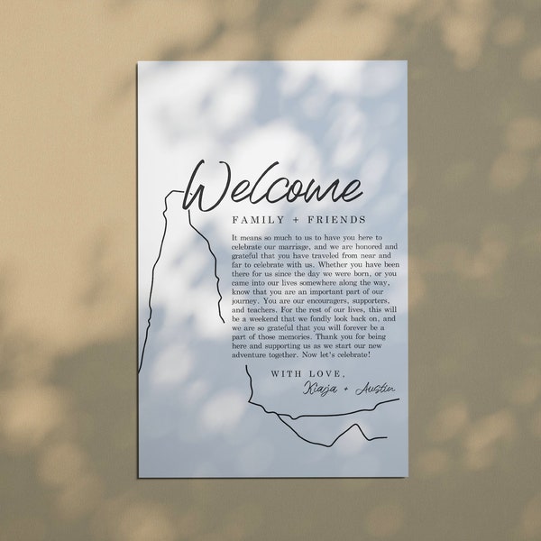 Colorado Minimalist Wedding Welcome Letter Template — Modern Grand Junction Wedding Welcome Letter — Editable B+W Wedding Welcome Letter