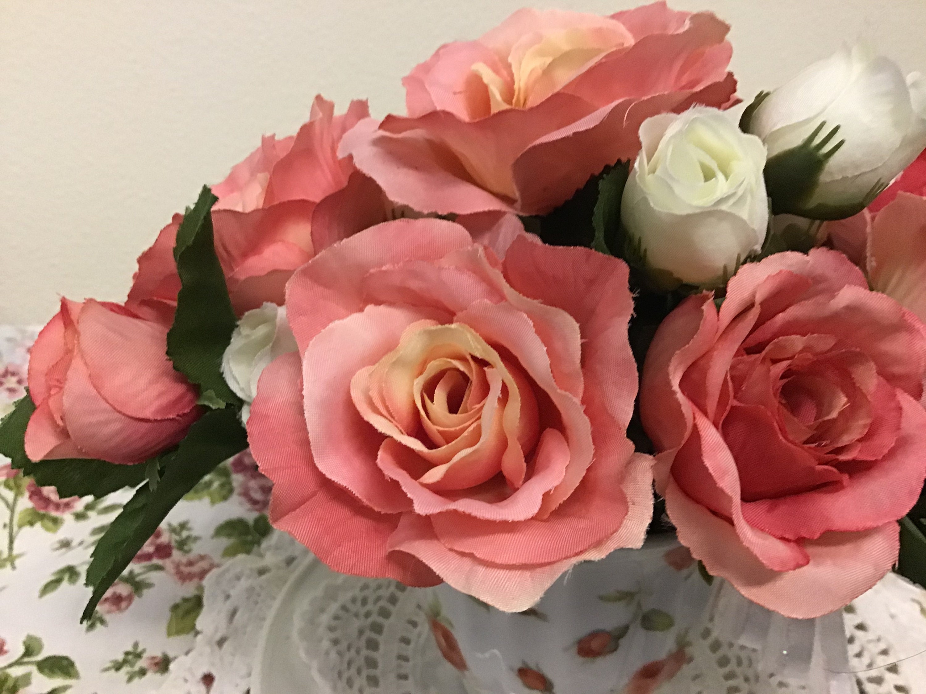 TEACUP FLORAL ARRANGEMENT Rose Design on Teacup White Saucer Etsy