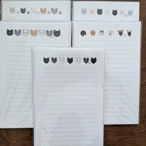 Cute Kitty Cat Stationary Letter Writing Set of Hand Designed Sheets and Hand Designed Inner Lined Envelopes
