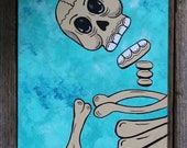 Skeleton on Turquoise Original Painting Day of the Dead by Becca Mexico Folk Art