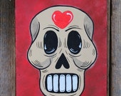 Skull with Heart Original Painting Dias de los Muertos by Becca Mexican Folk Art