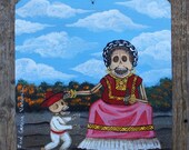 Tin Painting Retablo Day of the Dead Tehuana Skeleton Child Mexican Folk Art