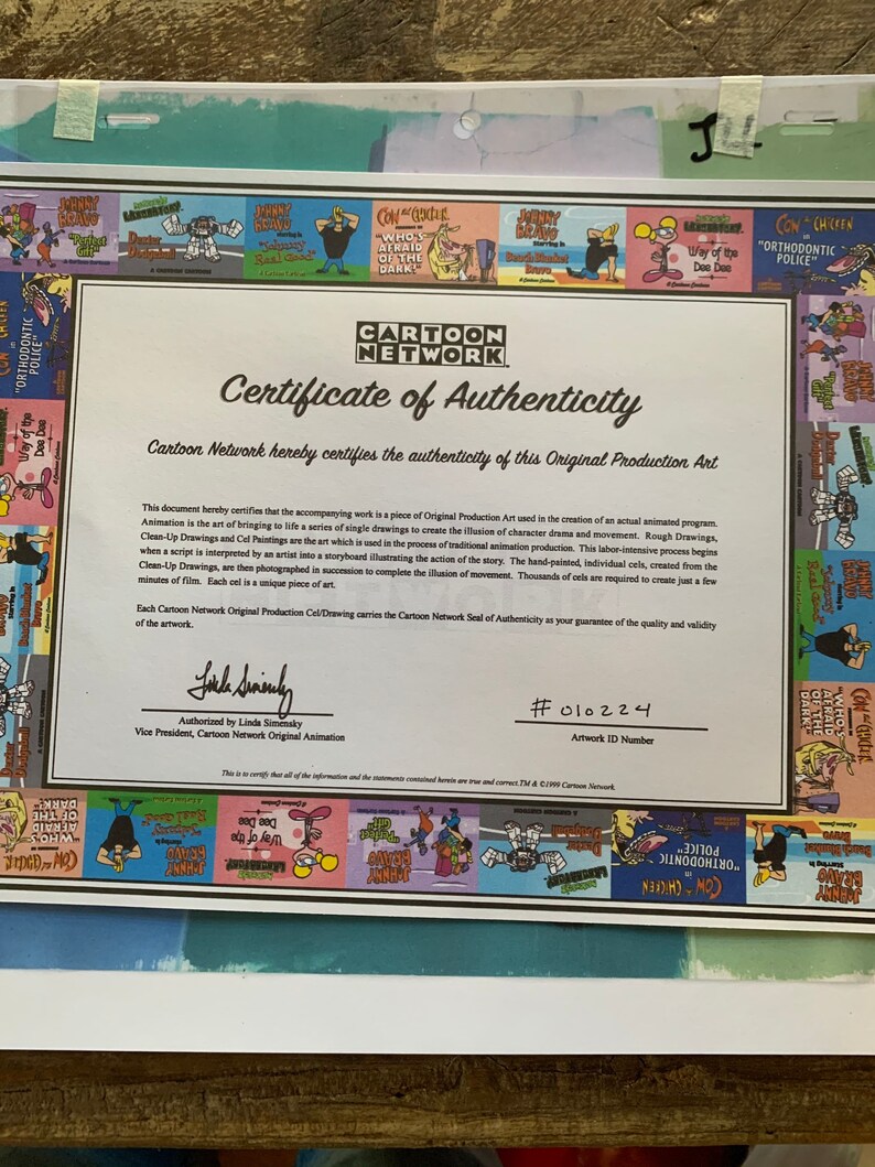 Johnny Bravo animation Cel 11x14inch framed with COA from Cartoon Network