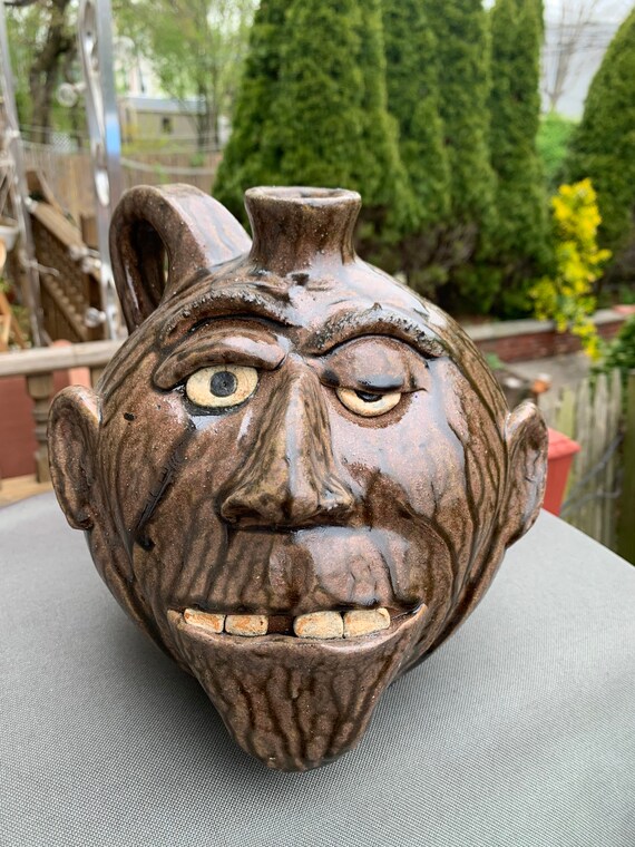 Vintage North Folk Art Face Jug Pottery Artist Signed. Etsy