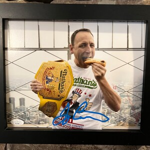 Joey Chestnut Jaws Autographed Nathan's Hot Dog Eating Contest T-Shirt - Leaf COA