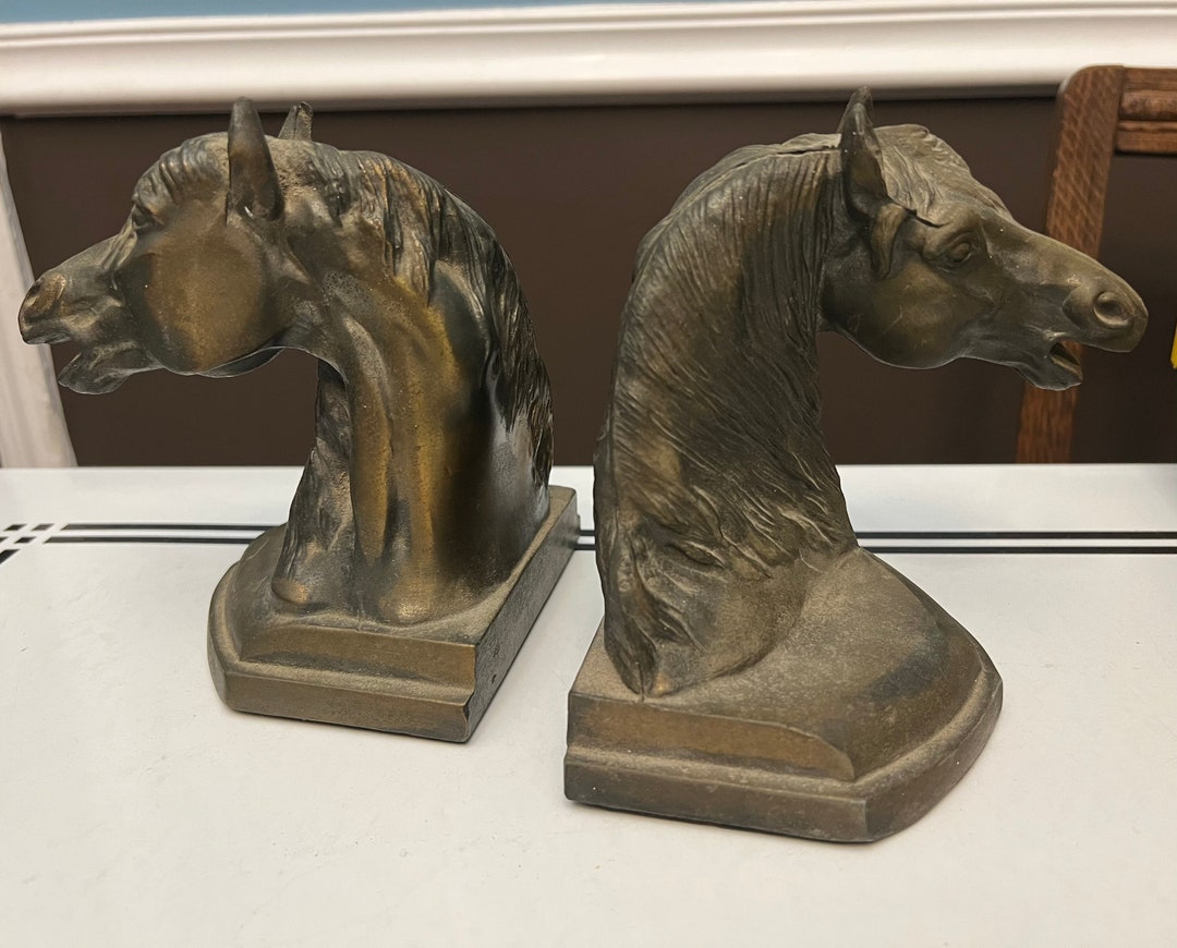 Vintage 1920s Horsehead Bookends Cast Metal Bronze Finish Art Etsy