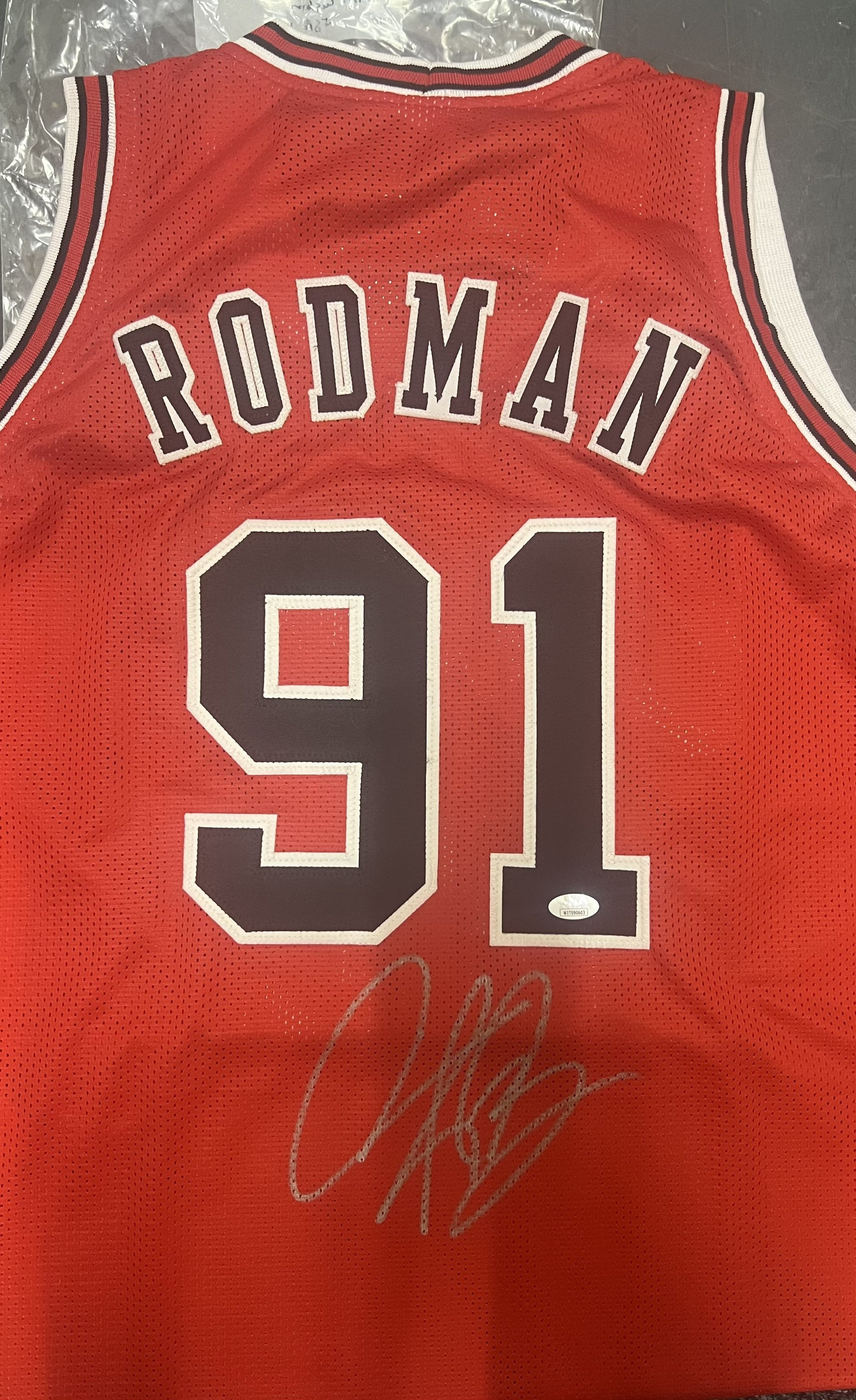 Dennis Rodman Autographed White Chicago Bulls Jersey with JSA COA