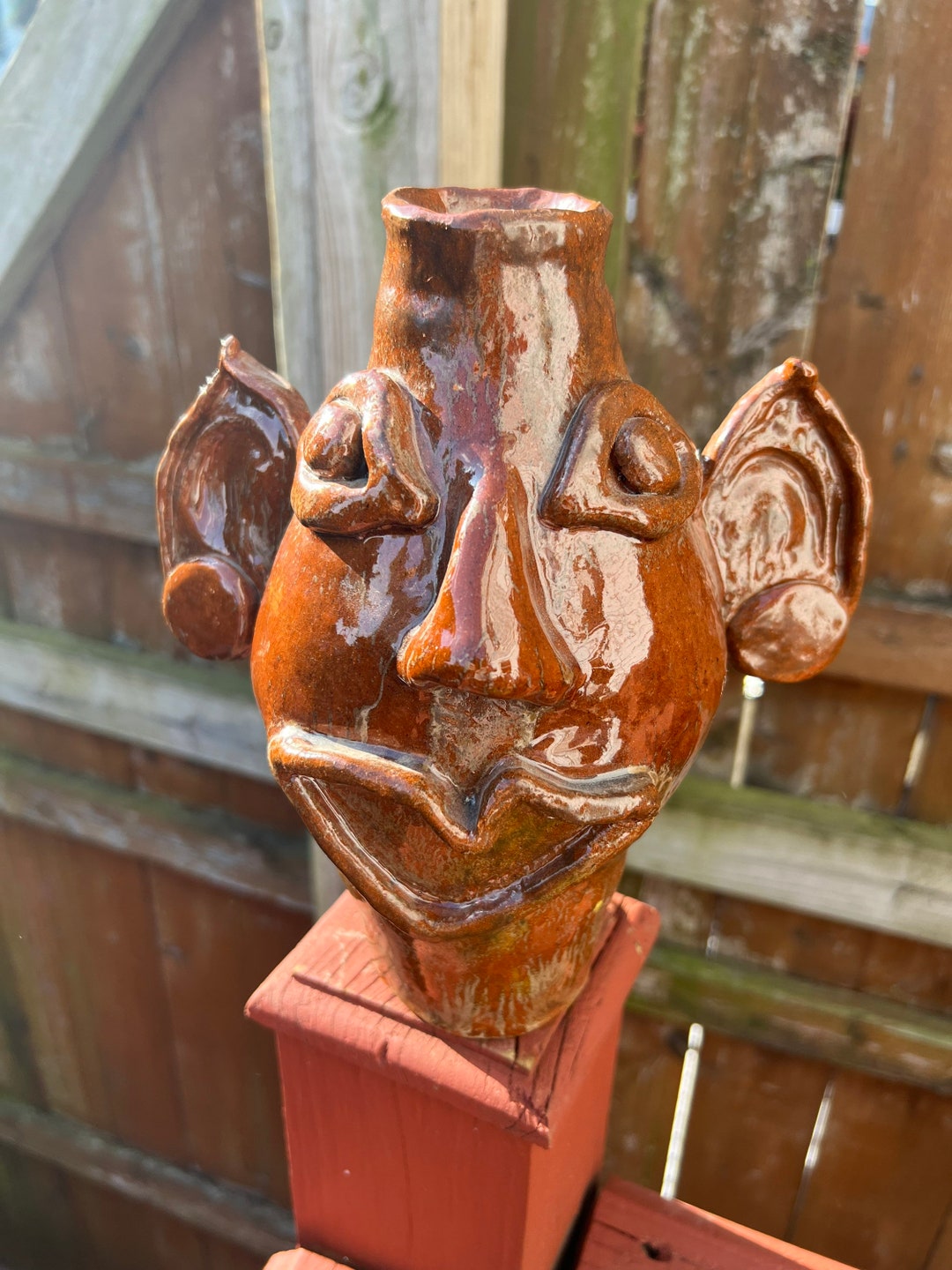 North Folk Art Face Jug Pottery Artist Signed. Etsy