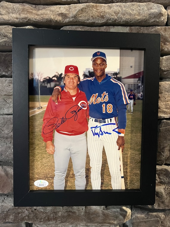 Autographed Pete Rose and Darryl Strawberry 8x10inch Framed 