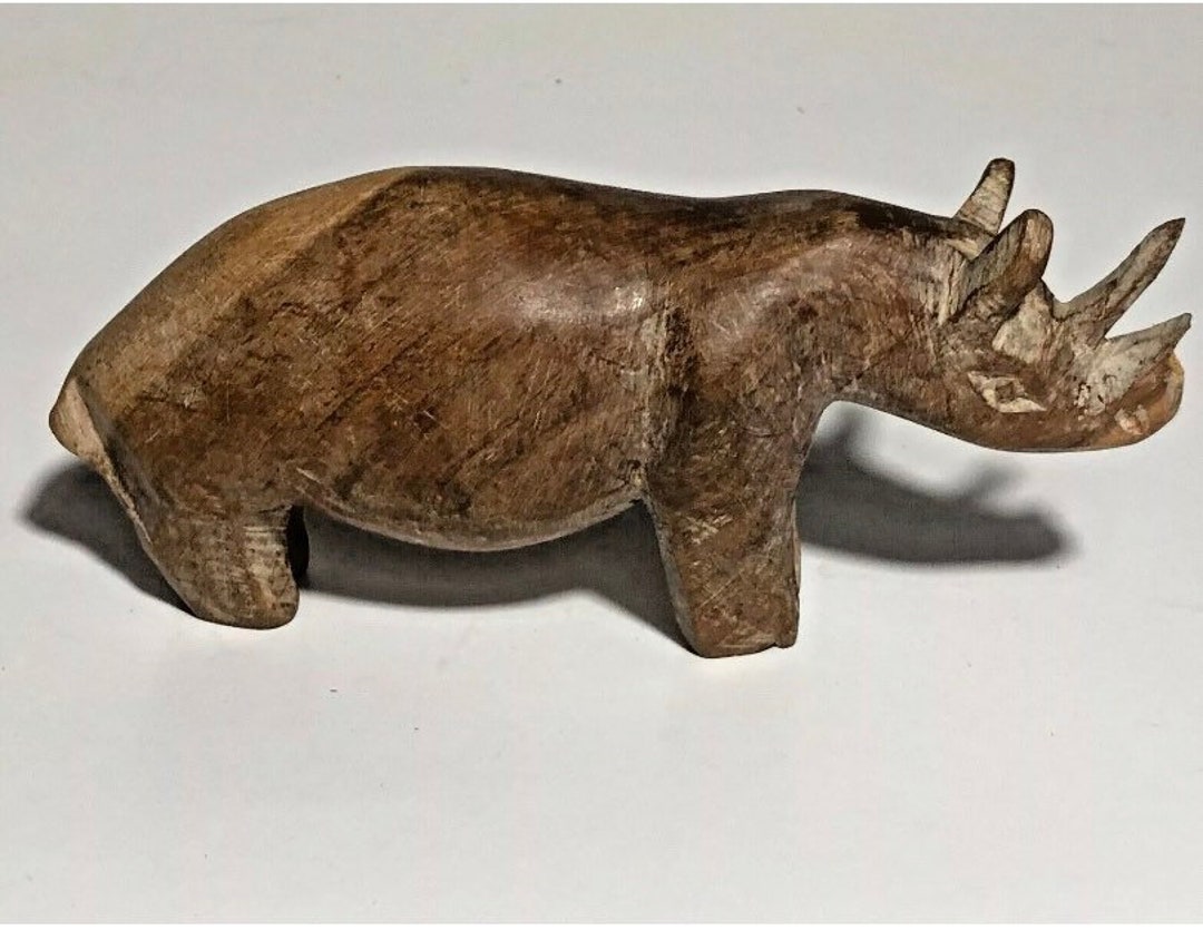 Vintage Hand Carved Africa Rhino Rhinoceros Teak Wood Wooden Etsy