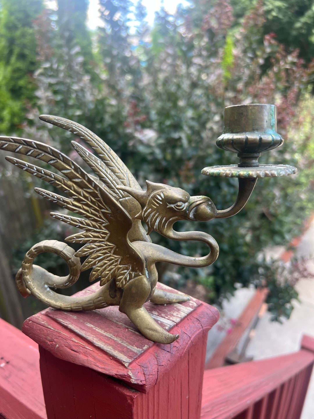 Vintage Brass Dragon Candlestick Holder Etsy