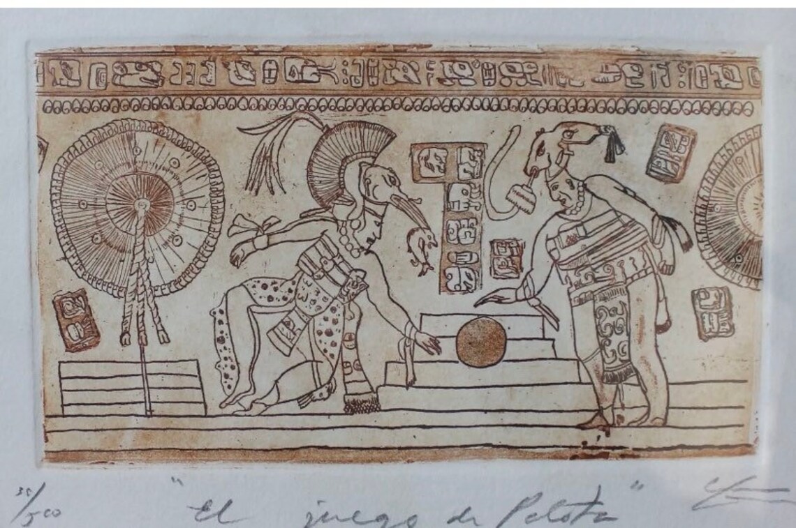 Mayan Ceremonial Ball Game Etching Handmade Framed Mexican Etsy