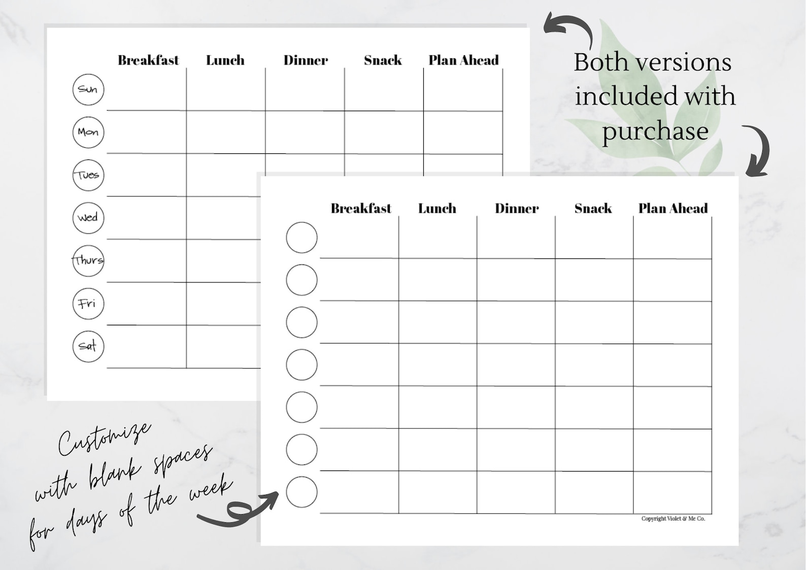 Minimalist Meal Planning Template Printable, Simple Design Food Prep ...